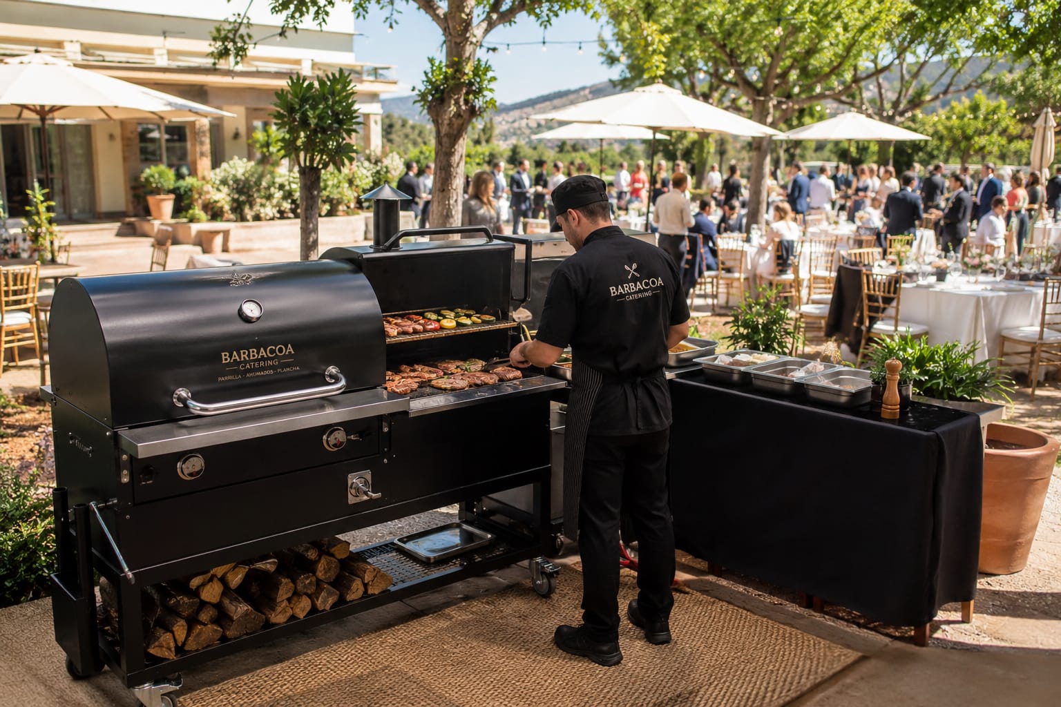 Ahumador Grill y Plancha profesional trabajando